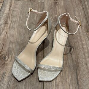 Stuart Weitzman Silver Ankle Strap Heels
